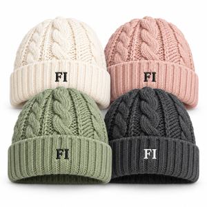 Wholesale Cream Cable Knit Beanie <b>Hat</b> with Folded Cuff and Embroidered Letter Logo Unisex Winter <b>Warm</b> Chunky Knitted Cap B2B USA - Product Image 5