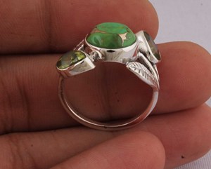 Natural Green Copper <b>Turquoise</b> Bezel Setting Leaf <b>Ring</b> 925 Sterling Silver Classic Organic Leaf Design Gemstone <b>Ring</b> - Product Image 2