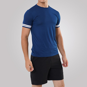 เสื้อยืดออกกำลังกายผู้ชาย OEM โพลีเอสเตอร์ยืดหยุ่น ระบายอากาศได้ดี สวมใส่สบาย น้ำหนักเบา เหมาะสำหรับการฝึกซ้อมฟิตเนส - Product Image 6