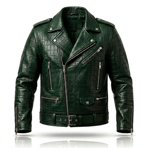 Veste en cuir de vachette véritable de luxe, motif croco noir, prête à être expédiée, pour homme, pour un usage décontracté - Product Image 4