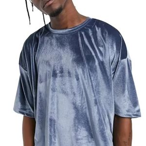 Men's Crushed Velvet T-Shirt Premium <b>Maroon</b> Velour Short Sleeve Tee Modern Boxy Fit Streetwear <b>Top</b> - Product Image 5
