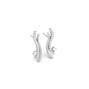 Pendientes de plata de ley 925 con diseño de onda curva, pavé de circonitas y baño de rodio, para mujer, estilo moderno, tipo ear jacket. - Product Image 1