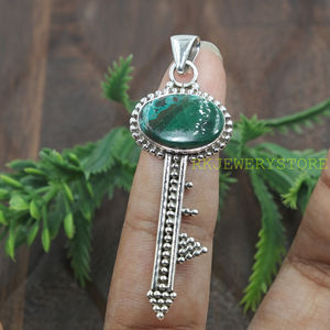 Colgante de Plata de Ley 925 con Crisocola y Malaquita, Collar Hecho a Mano con Piedras Preciosas Estilo Boho Vintage, Joyería Espiritual, Regalo Unisex - Product Image 2