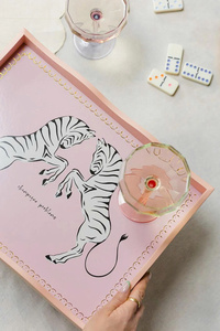 Decorative Display Animal Print Stylish Vanity Organizer Unique Gift for Modern Homes Pink Zebra Art Lacquer Serving Tray - Product Image 2