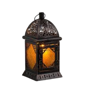 Antique Moroccan Style Metal Hanging <b>Lantern</b> Indoor Decorative <b>Candle</b> <b>Holder</b> With Flickering Led <b>Candle</b> Vintage Bronze Finish - Product Image 6