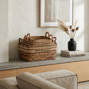 Panier de rangement décoratif multifonctionnel en banane tressée rectangulaire fait main, respectueux de l'environnement, options personnalisables, design tendance - Product Image 3