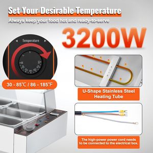 Scaldavivande Elettrico Commerciale da Banco in Acciaio Inossidabile a 12 Vasche, 3200W, con 12 Contenitori in Vetro da 5QT - Product Image 3