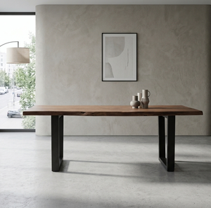 Durable Raki Modern Rectangular Dining <b>Table</b> High Quality Solid Wood with Heavy Duty Steel Base for Restaurant Use - Product Image 6