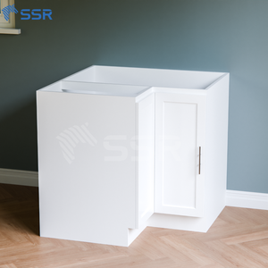 Meuble bas d'angle SSR style Shaker, gris laqué, pour cuisine modulaire, avec charnières et structure en panneaux de particules - Product Image 3