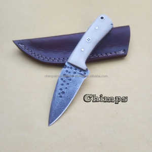 Cuchillo de Caza de Acero de Damasco de Grado Industrial con Marca Personalizada, Hoja Fija EDC, Mango de Hueso, Funda de Cuero, Garantía de 3 Años - Product Image 5