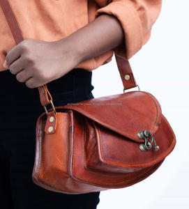 Sac à bandoulière en cuir de chèvre véritable vintage pour femmes Sac à bandoulière de grande capacité Sacoche de voyage pour femmes Toile Logo de bureau - Product Image 4