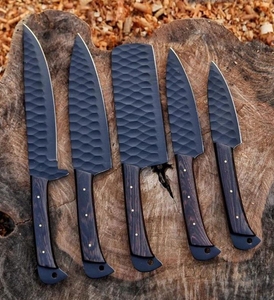 LEGACY BLADES 5-Piece Handmade Damascus Steel <b>Knife</b> <b>Set</b> Black Coated Straight Edge Wooden Handle Ambidextrous Design - Product Image 2