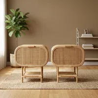 Table de chevet en rotin avec rangement, meubles de chambre minimalistes faits à la main, rotin naturel 100% fait main, décoration d'intérieur