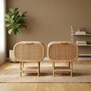 Table de chevet en rotin avec rangement, meubles de chambre minimalistes faits à la main, rotin naturel 100% fait main, décoration d'intérieur - Product Image 1