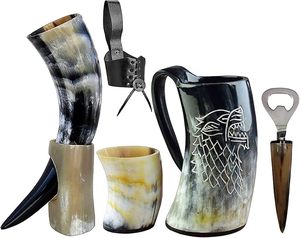 Taza de Cuerno de Búfalo con Diseño de Lobo Tallado, Forma Natural, Duradera, Ecológica, Pulida, Artículo de Colección, Imitación Antigua - Product Image 5