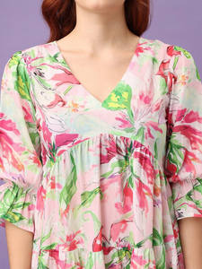 Vestido Midi de Georgette con Estampado Floral de Calidad de Exportación para Mujer, Natural, Elegante, Cómodo, Ecológico, en Varios Colores y Tallas - Product Image 3