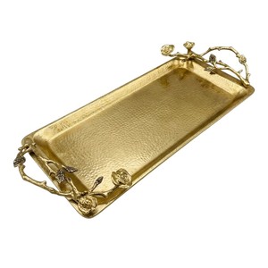Luxury Square Gold Aluminum Decorative Tray <b>Set</b> of 2 Handcrafted Hammered Metal Platter for Hotel Restaurant Tableware - Product Image 2