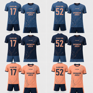 ชุดเสื้อฟุตบอลแบบซับลิเมชั่นสั่งทำพิเศษ ระบายอากาศได้ดี สีน้ำเงิน-ส้ม พิมพ์ลาย คอกลม แขนสั้น ผ้าตาข่าย ซับเหงื่อ โพลีเอสเตอร์ สำหรับผู้ใหญ่ - Product Image 1