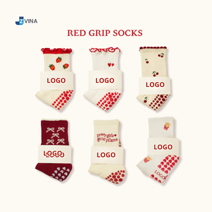 Custom Logo Cute Pilates <b>Grip</b> <b>Socks</b> Red Color Non Slip Cotton Ruffle Crew <b>Socks</b> Wholesale Studio Summer Casual Wear - Product Image 1
