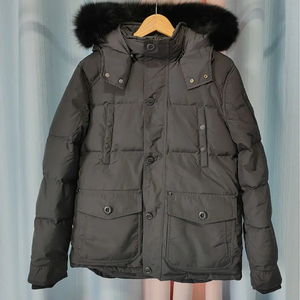 Men's Black Hooded Puffer <b>Jacket</b> Down Filled Windproof Casual Winter Coat Regular Fit Solid Color <b>Fur</b> Trimmed <b>Hood</b> - Product Image 4