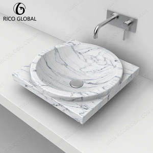 Lavabo Redondo de Mármol Blanco para Baño con Vetas Negras y Acabado Pulido - Product Image 3