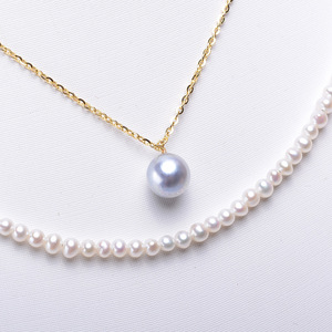 Pendentif en perle d'eau douce Tilian de 3-4 mm sur collier en lin véritable à double couche, taille et beauté presque parfaites - Product Image 2