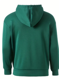 Sweat-shirt à capuche zippé vert uni pour homme, coupe classique, 100 % coton French Terry, décontracté, pour l'automne - Product Image 3