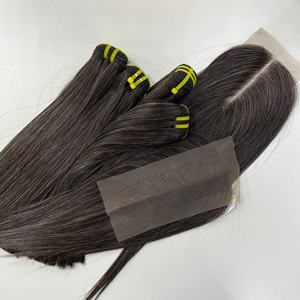 Conjunto de paquete y cierre de cabello humano crudo pimienta color sal hueso textura recta cabello humano calidad de lujo Super doble dibujado - Product Image 2