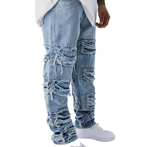 Jeans Casuales de Corte Regular Personalizados, Diseño Desgastado, Estilo Urbano, 100% Algodón, Impermeables, Ecológicos, Resistentes, para Hombre - Product Image 2