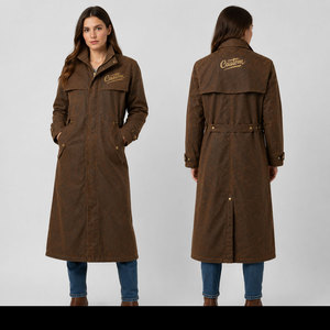 Custom Women Oilskin Long Duster Coat Waterproof Trench <b>Jacket</b> Outdoor Horse Riding <b>Western</b> Windproof Workwear Embroidered Logo - Product Image 3