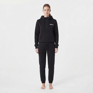 Conjunto Deportivo de Dos Piezas para Mujer, Color Negro Medianoche, de Algodón, con Cierre de Media Cremallera y Bolsillos Tipo Canguro, Venta al Por Mayor, Alta Calidad - Product Image 1