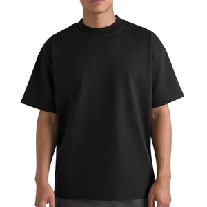 T-shirt Homme Noir Col Rond Manches Courtes Coupe Ample Décontracté Uni Jersey 100% Coton Respirant Délavé à l'Acide 220g Logo Avant - Product Image 3