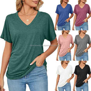 100% <b>Ring</b> Spun Combed Cotton Heavyweight V-Neck Plain Wholesale <b>Blank</b> Women T-Shirt Custom Design And Logo - Product Image 6
