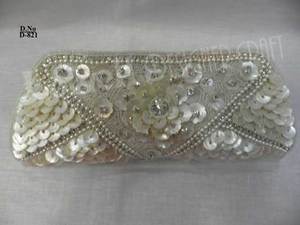 Beaded Trapeze <b>Clutch</b> With Pearl Decoration Ring Strap D-820 Sparkling Evening Party Bag - Product Image 2