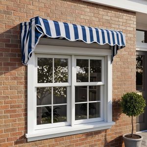 Blue and White Stripes 4-<b>Window</b> Door Awning Sun Shade Canopy Outdoor Patio <b>Cover</b> with Stylish Design - Product Image 6