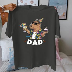 Camiseta de Manga Corta para Mujer, 100% Algodón, Tejido de Punto, Estampado Informal con Diseño de Capibara Celebrando su Cumpleaños, Corte Cómodo - Product Image 1