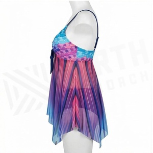Women's Gradient Color Swimdress With Asymmetric <b>Skirt</b> And Drawstring Detail - Product Image 3