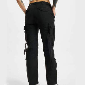 Pantalones Cargo Negros para Mujer, Cintura Alta, Material de Lona, Color Sólido, Múltiples Bolsillos, Estilo Casual, Largo Completo, Corte Regular, Otoño - Product Image 5