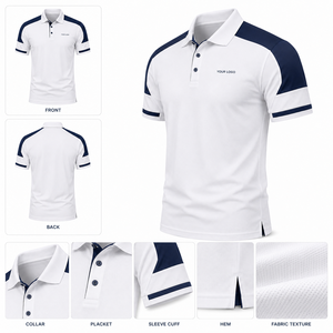 Men's White <b>Navy</b> Color Blocked <b>Polo</b> <b>Shirt</b> Short Sleeve Pique Knitted Breathable Casual Design Front Logo <b>Polo</b> <b>Shirt</b> For Men - Product Image 4