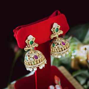 Boucles d'oreilles pendantes de créateur JeweleMarket avec pierre de pot et perle, Jhumki raffiné 10575654PGR - Product Image 3