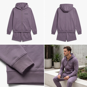 Custom Logo Summer Casual Unisex Plus Size <b>Hooded</b> Tracksuit Breathable Eco-Friendly Midweight 2-Piece Sports Set Full Sleeve Tee - Product Image 4