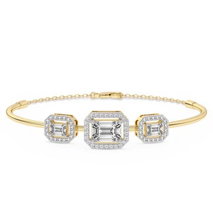 Pulsera Personalizada, Oro de 9k/10k/14k/18k, Esmeralda Verde Halo, Diamante de Laboratorio, Pulsera Abrible, Joyería Certificada IGI para Mujer - Product Image 3