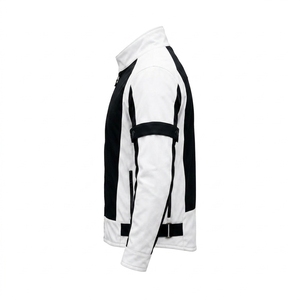 Chaqueta de Cuero Unisex Blanca y Negra con Bloques de Color, Manga Larga, Transpirable, Resistente al Viento, para Todas las Estaciones, Ropa de Motociclismo, Logotipo Personalizado - Product Image 5