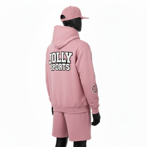 <b>Men</b> Hoodie <b>Short</b> Set Premium Fleece Fabric Cotton Polyester Soft Feel <b>Pink</b> Color Custom Screen Print Hoodie <b>shorts</b> set for <b>men's</b> - Product Image 5