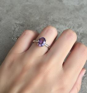 Ametista Natural de Corte Ovalado, Plata de Ley 925 con Engaste de Garras, Bañada en Rodio, Certificada por Terceros, Vintage, Fina, Islámica, para Boda - Product Image 6