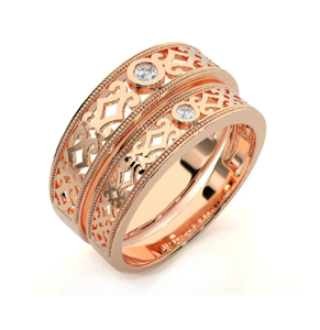 925 Sterling Silver Rose Gold Plated Zircon Bezel Setting Eternity Band Filigree <b>Couple</b> <b>Rings</b> - Product Image 2