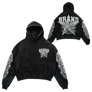 Sudadera con Capucha Oversize para Hombre, 100% Algodón, Estilo Urbano, con Bolsillo Frontal y Diseño Estampado Plateado, Venta al Por Mayor a Nivel Mundial - Product Image 1