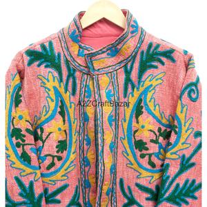 Chaqueta Rosa Bordada a Mano para Mujer, Cuello Mandarín, Estampado Floral, Invierno, Manga Larga, Largo Regular - Product Image 5