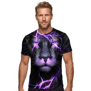 Lion 3D Printed Short Sleeve T-Shirt Men's Casual O-Neck <b>Animal</b> <b>Pattern</b> Regular Fit Polyester Woven Shirt - Product Image 3