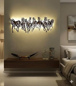 Décoration murale moderne en métal découpée au laser, motif herbe de chevaux, avec rétroéclairage, thème animal horizontal, à fixer au mur - Product Image 5